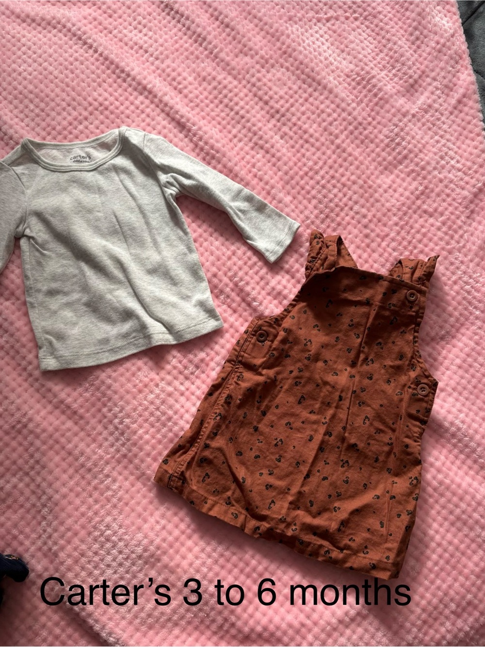 Carter's Cream Long-Sleeve Top with Rust Floral Pinafore